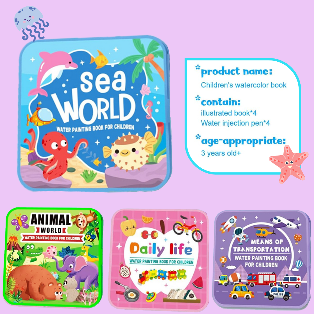 Magic Water Painting Books Set - Reusable Mess-Free Activity for Kids 3+