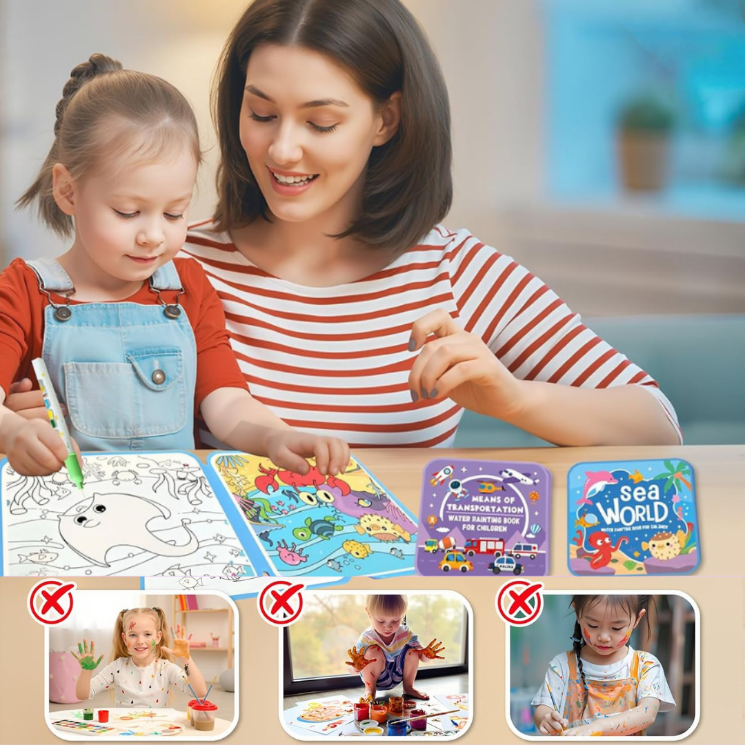 Magic Water Painting Books Set - Reusable Mess-Free Activity for Kids 3+